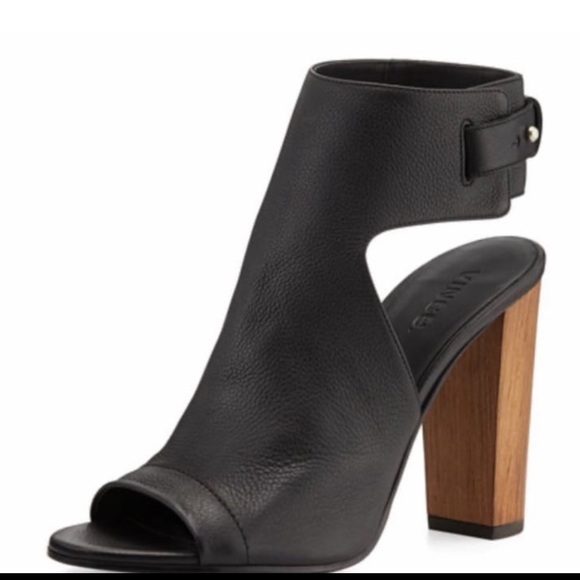Vince Addie Black Leather Peep Toe Booties size 7M - Picture 1 of 14